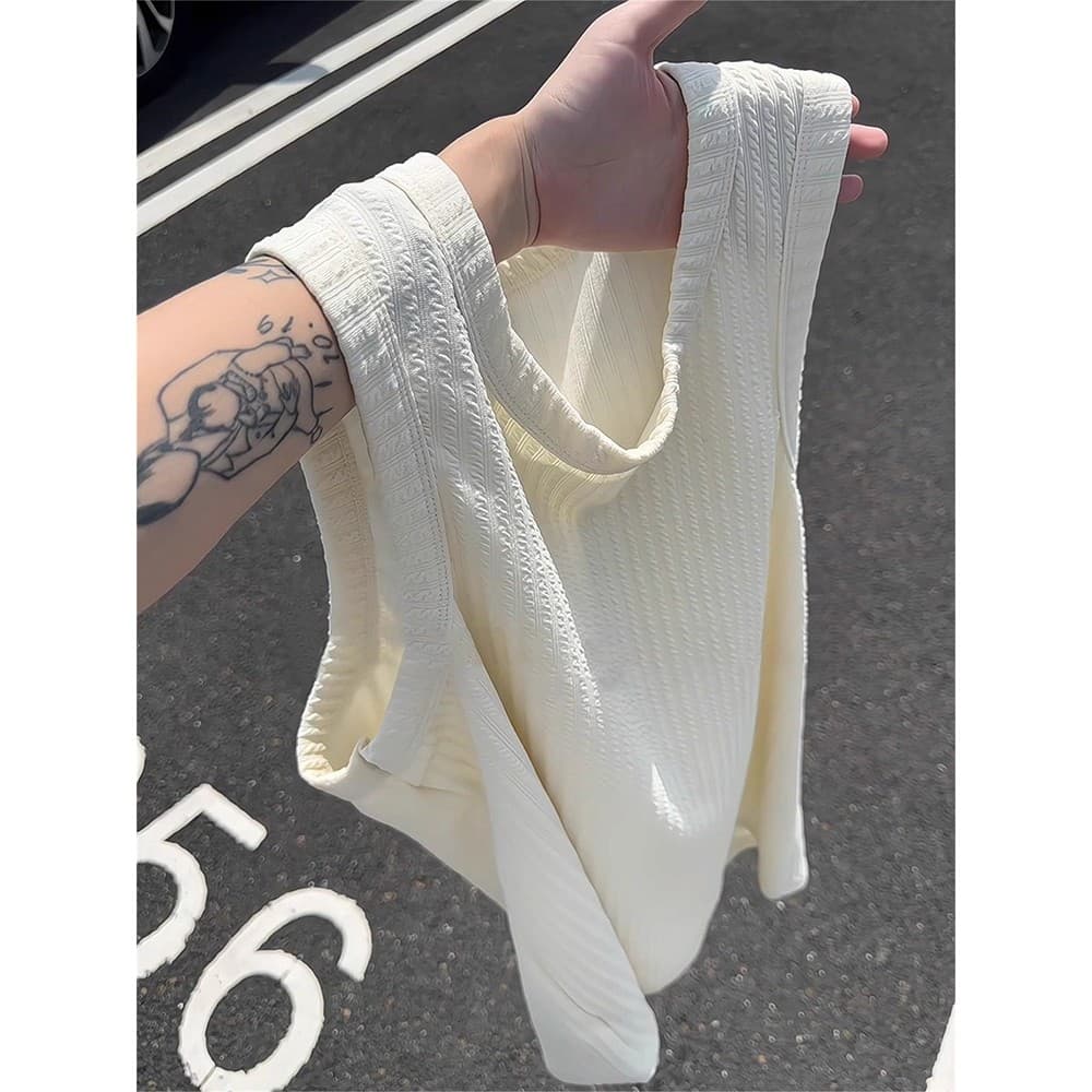 Estilo americano Formal ombro texturizado colete masculino verão estilo fino legal com decote em v seda gelo sem mangas