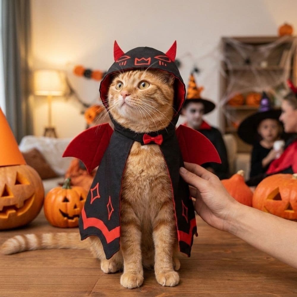 BLUEVELVET1 Capa Para Animais De Estimação Do Diabo Com Asa Vermelha , Ajustável Morcego Gato De Halloween , Cetim Duplo
