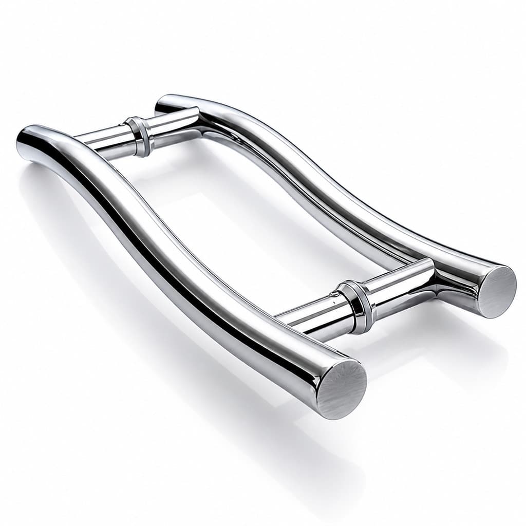 Puxador De Porta Duplo Curvo Onda S 45cm Aço Inox Para Porta De Madeira Vidro E Portão Pivotante