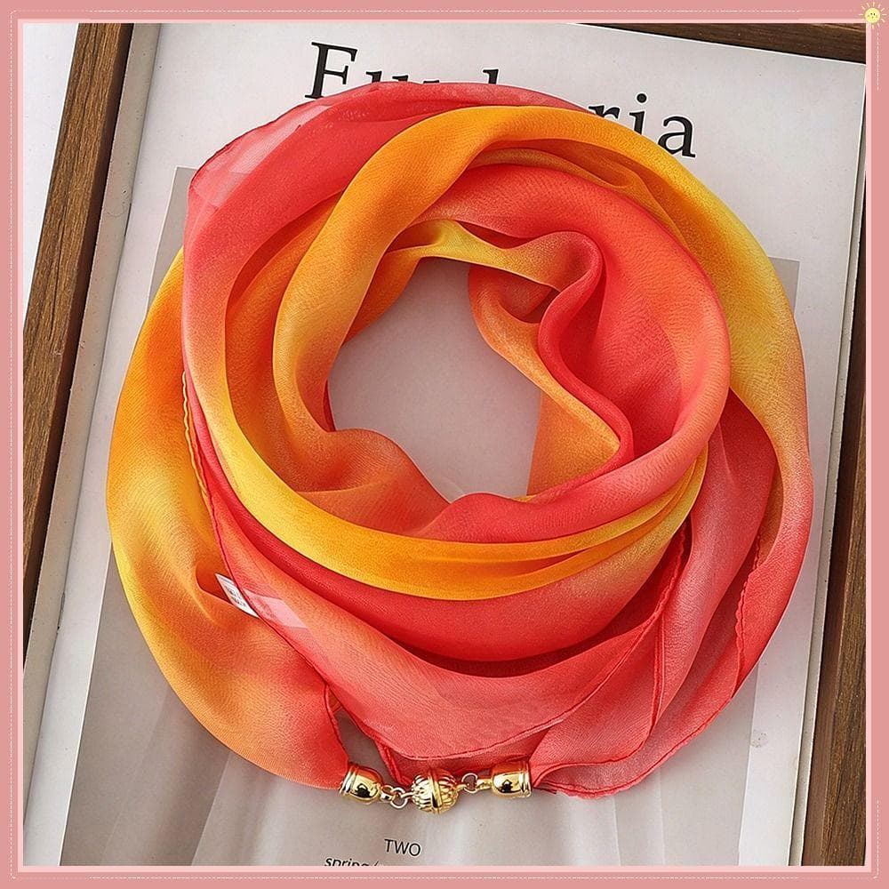 Lenço Com Fivela De 63 * 63 Cm , De Seda Arco-Íris Gradiente Fino , Envoltório Leve De Pescoço De Chiffon