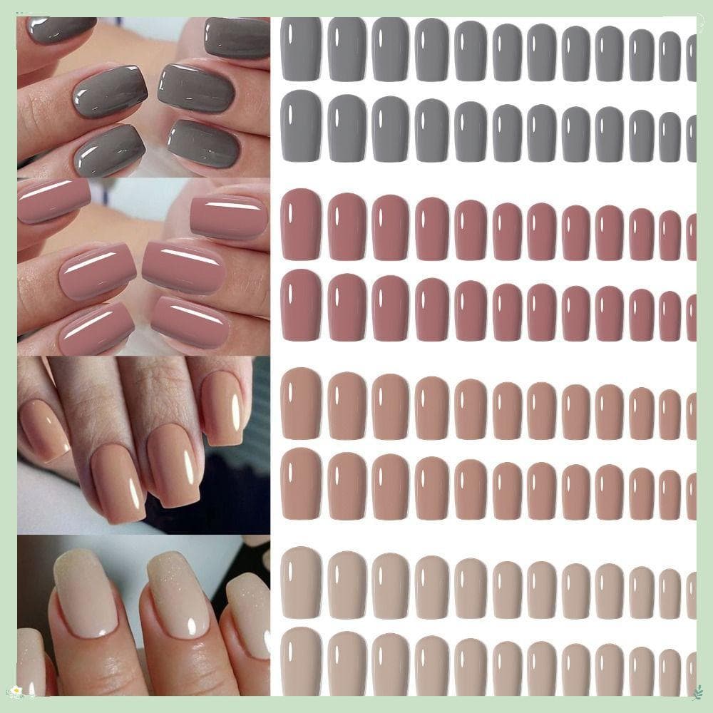 96pcs Unhas Postiças , Nials Falsos De Cor Pura Francesa , Quadrado Longo Destacável E Prensa De Bailarina Nas