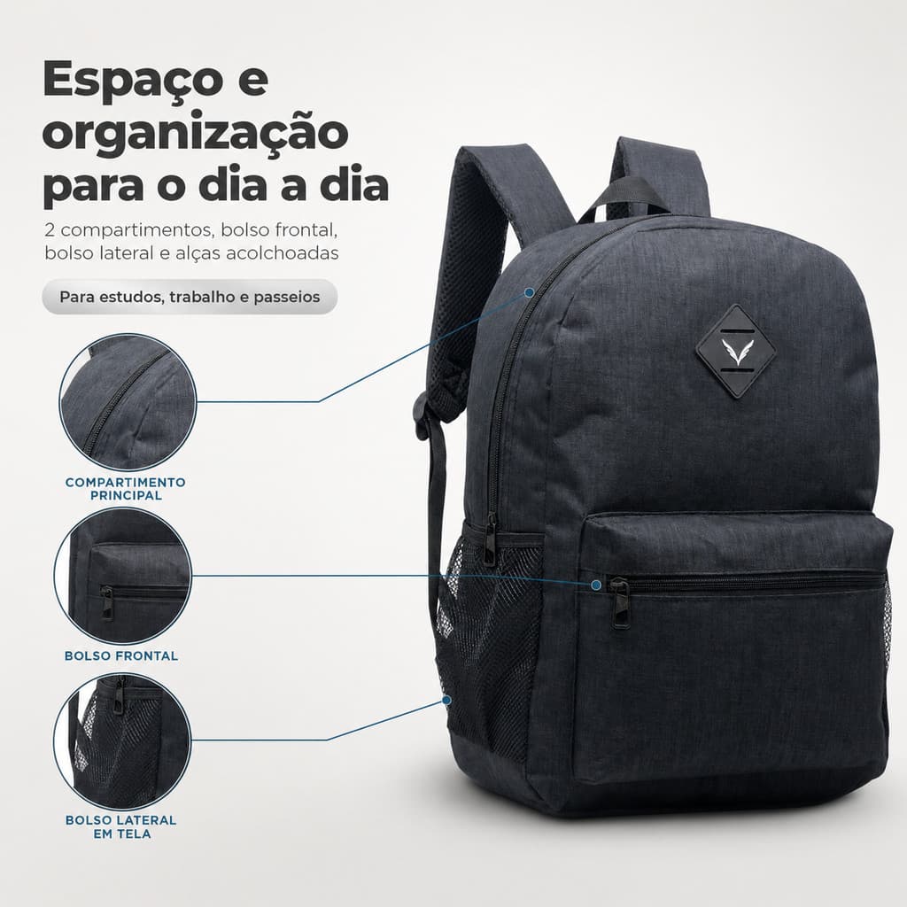Mochila Yepp Escolar Juvenil Feminina Masculina para Trabalho e Faculdade