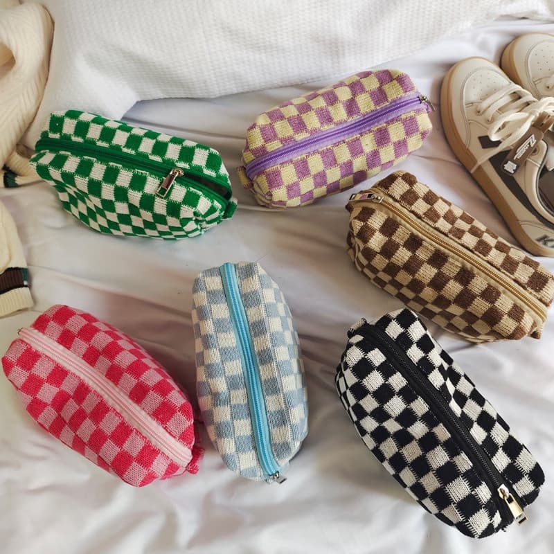 Bolsa de armazenamento básica com padrão xadrez vintage, estojo PenLab para lápis e canetas, bolsa de viagem para materi