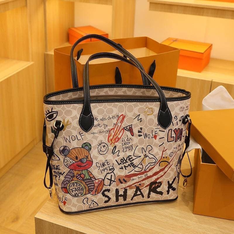 Bolsa de Mão Feminina de Grande Capacidade com Estampa, Bolsa de Grafite 5QF7
