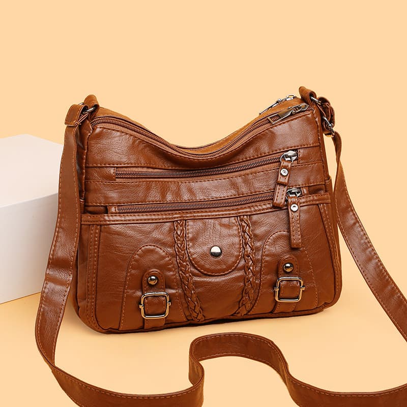 Bolsa transversal de ombro com design em camadas, ideal para mulheres de meia-idade e idosas, moderna e elegante, bolsa