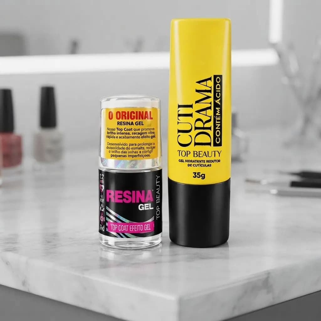 Kit Top Coat Resina Gel E Redutor De Cuticulas Top Beauty