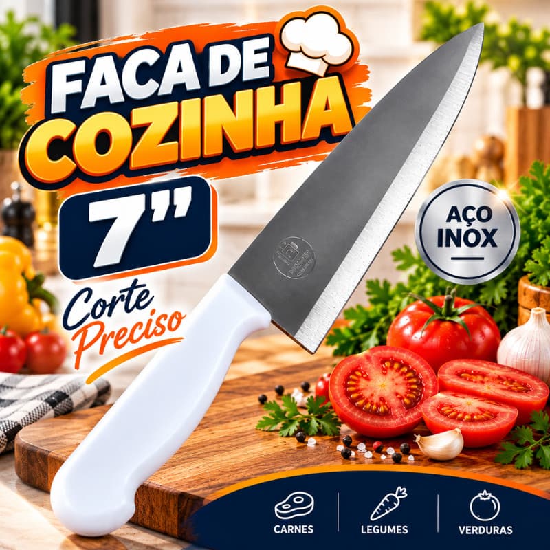 Faca de Cozinha 7 Polegadas Aço Inox Chef Profissional Corte Preciso para Carne Legume Churrasco |GP2094| Pronta Entrega