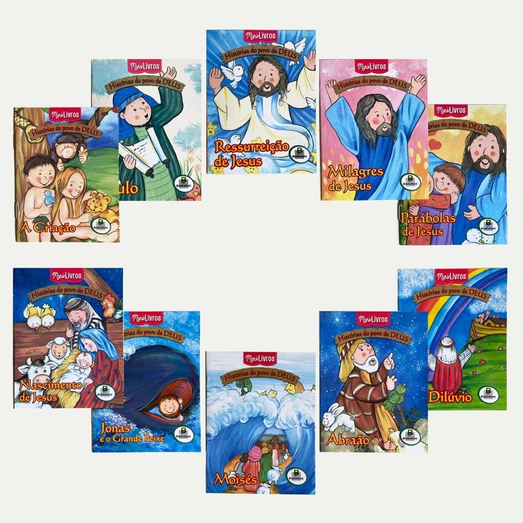 Kit 10 Livrinhos Infantis De Histórias Bíblicas Do Povo De Deus Coleção Completa O Dilúvio, A Criação, Moisés, Jonas