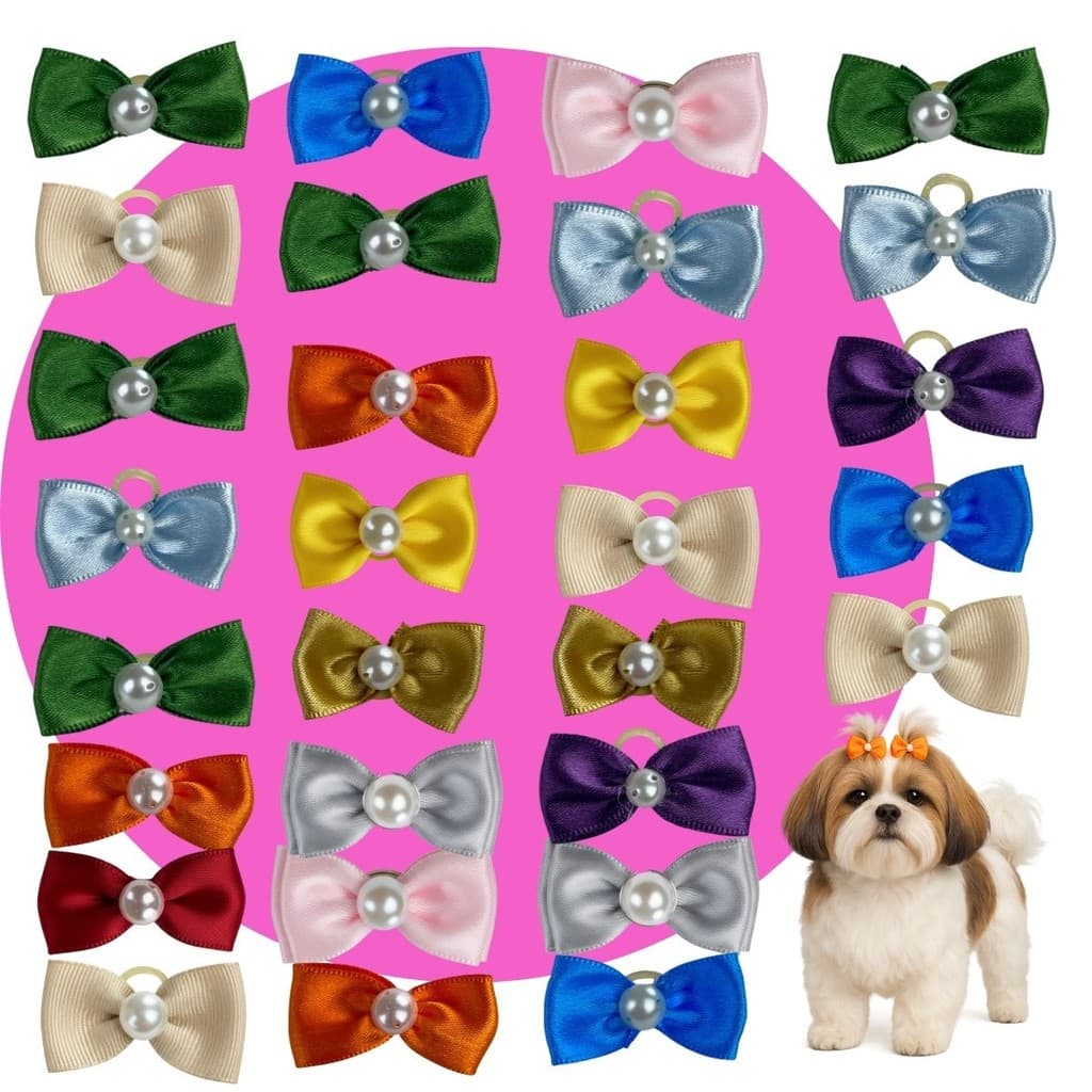 Kit 30 Laços Cetim Premium Atacado Sortidos Pet Shop Banho Tosa p/ Cachorro Cão Pequeno Médio Porte