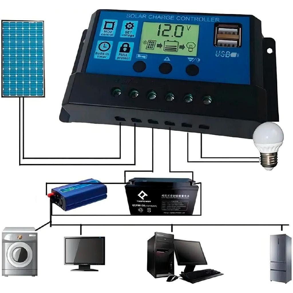 Controlador Carga Solar 30A USB Display LCD Automático
