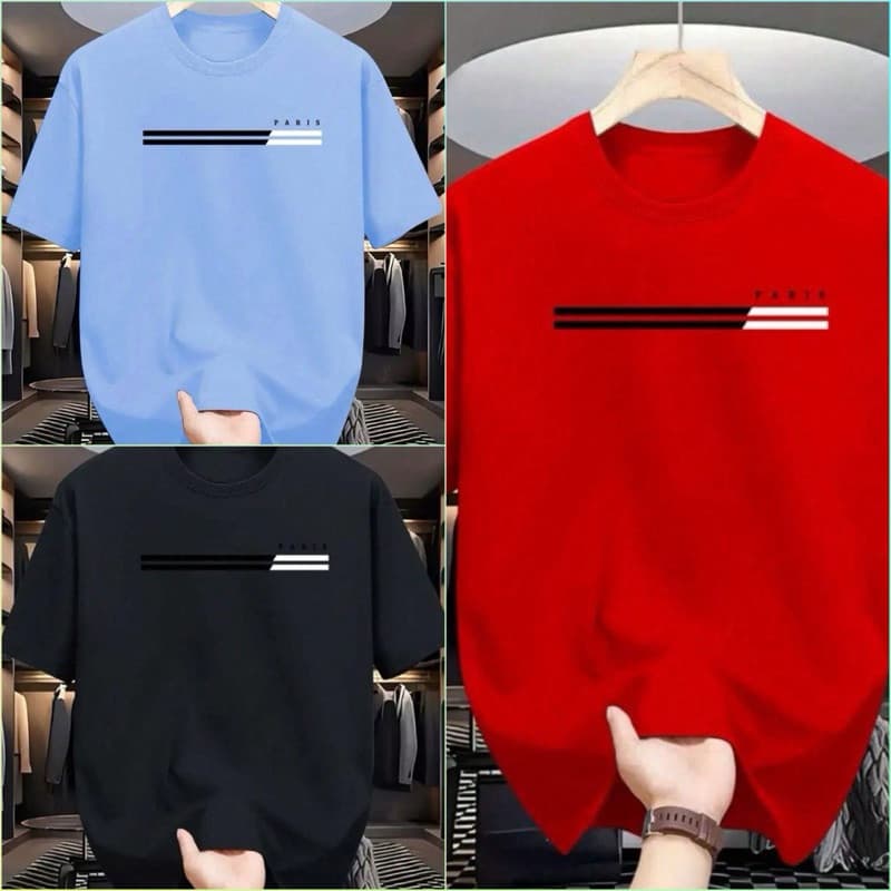 Kit 3 Camisetas Masculinas  “Paris” algodão premium 30.1 – Várias Cores - Promoção Dia Dos Pais