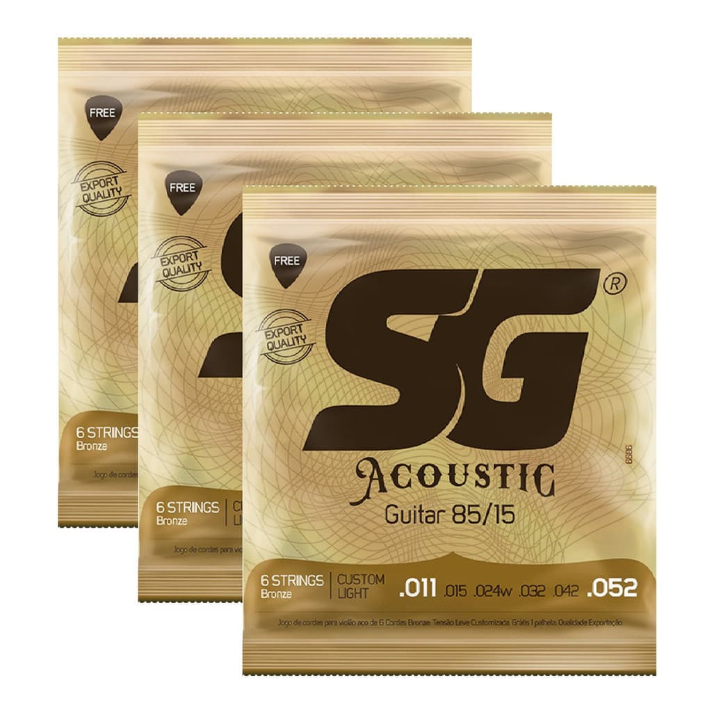 Kit 3 Encordoamentos Violao Aco Sg Bronze 011