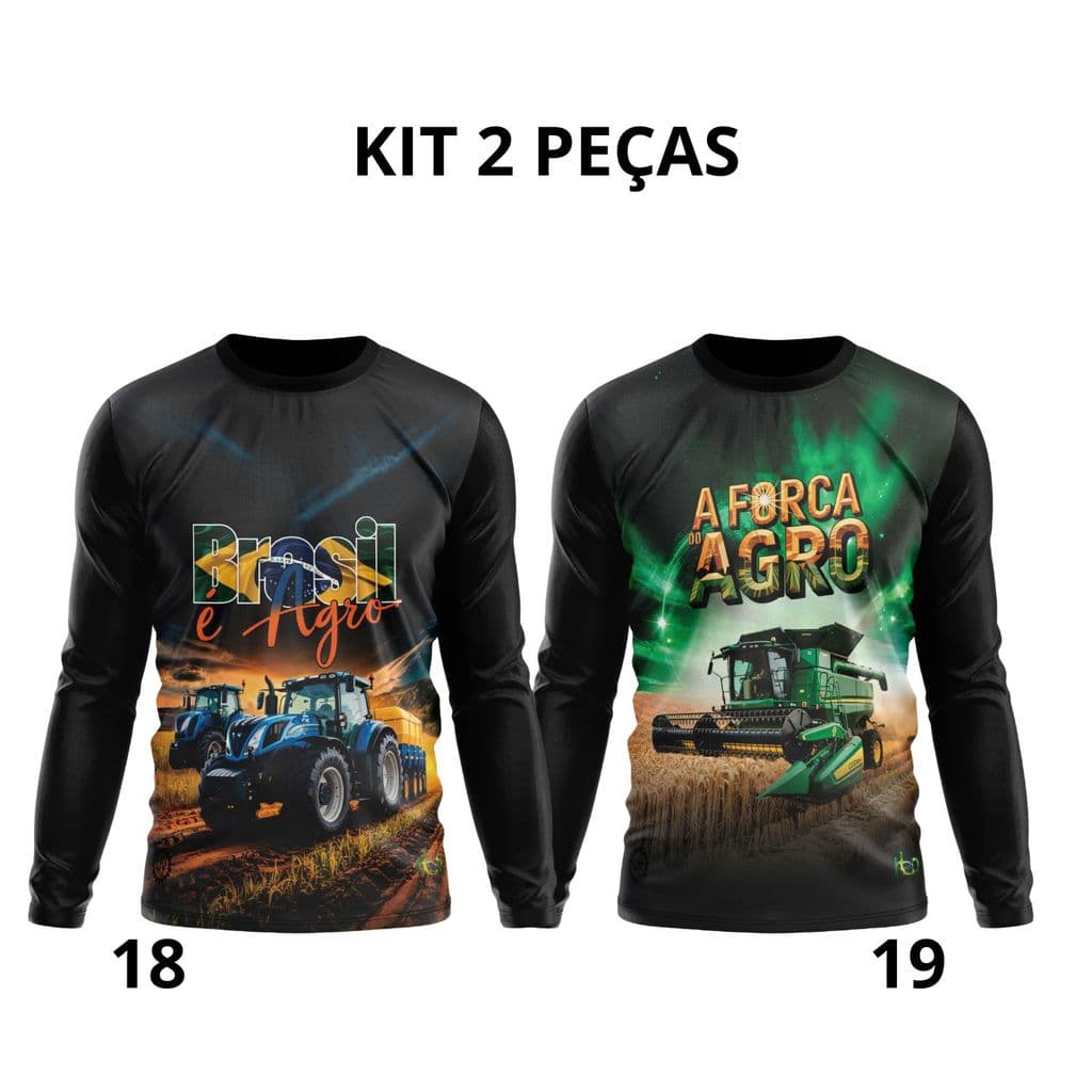 Kit 2 Camisetas Proteção Solar UV50+ Manga Longa Conforto Térmico Agro