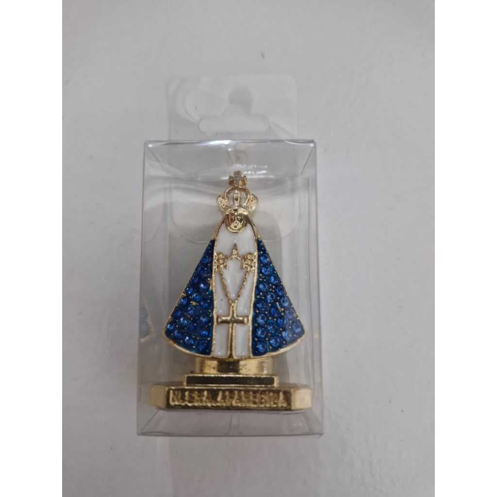 Kit 1, 3, 4 e 5 Santinha  Senhora Aparecida Painel para  Carro Caminhão Mesa Dupla Face de Metal  Dourado Com Pedraria