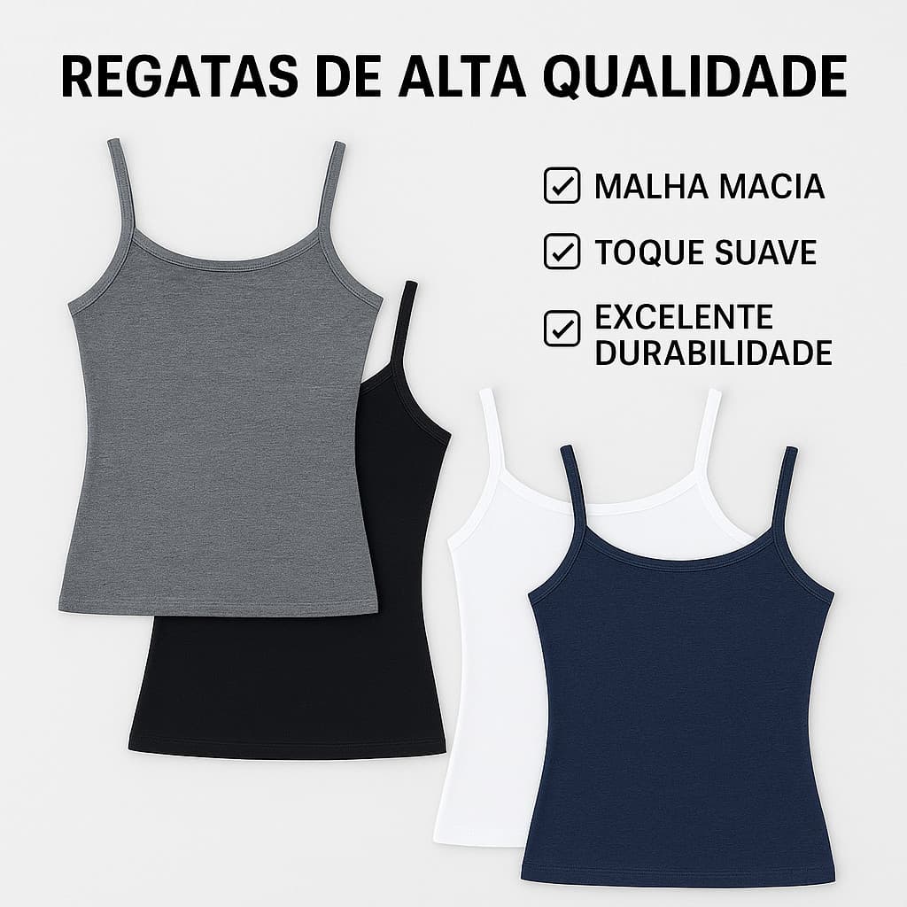 Kit 2 ou 3 Regatas Femininas Viscolycra Modal Alça Fina Casual