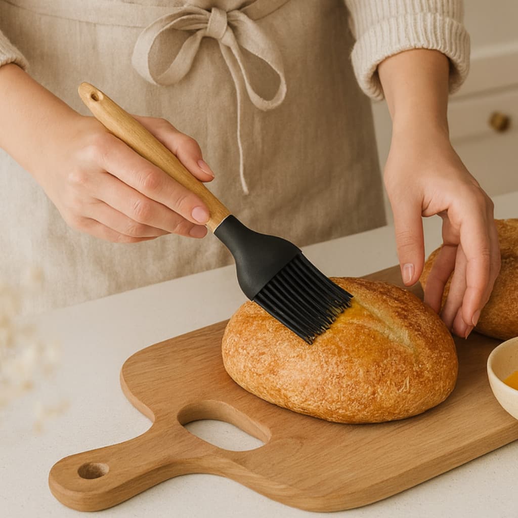 Pincel Culinário de Silicone com Cabo de Madeira – Ideal para Untar, Confeitar e Churrasco