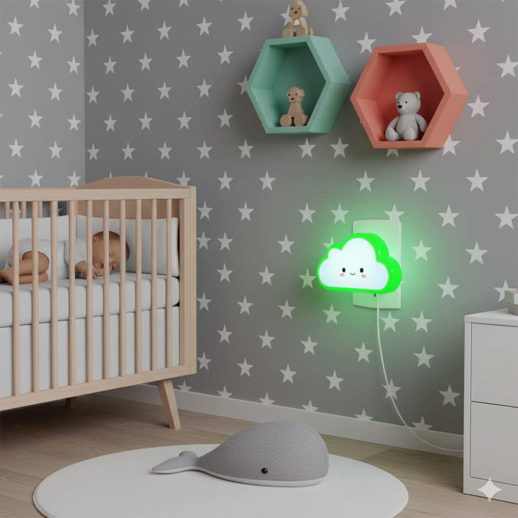 Abajur Infantil LED Bivolt para Quarto de Bebê Formato de Nuvem com Tomada