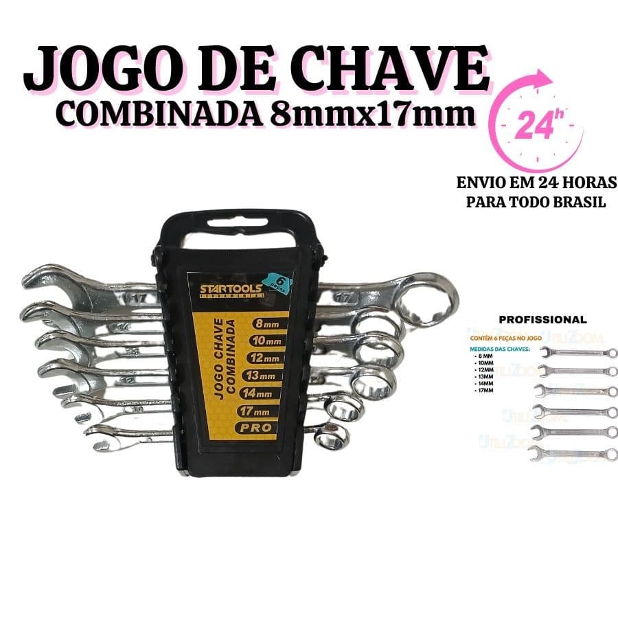 Jogo de Chave Combinada com 6 Peças 6-17mm Aço Carbono Startools Ferramentas 6 Peças