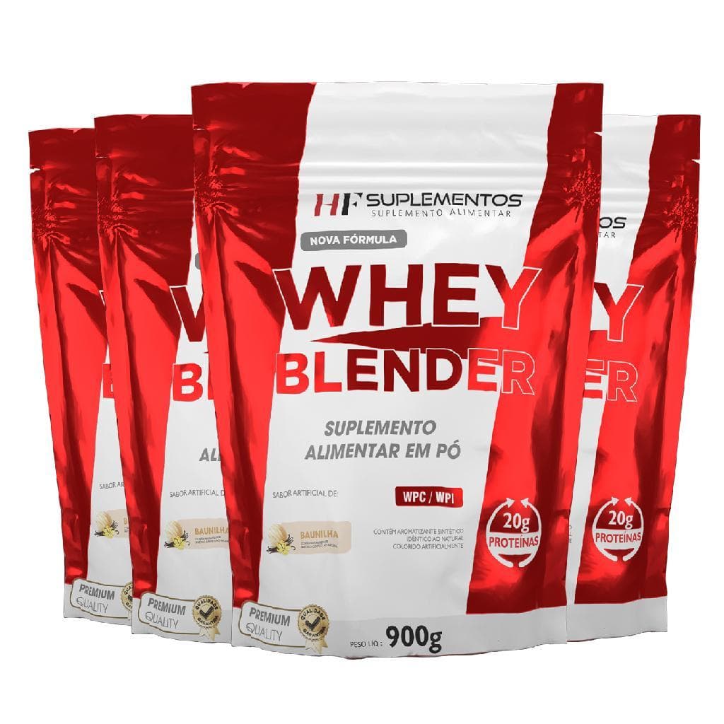 4X WHEY BLENDER CONCENTRADO BAUNILHA 900G HF SUPLEMENTOS