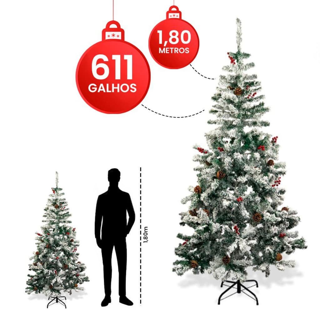 Arvore Natal Luxo 180cm Verde Nevada Pinheiro 611 Galhos Qualidade Premium Empresa Casa