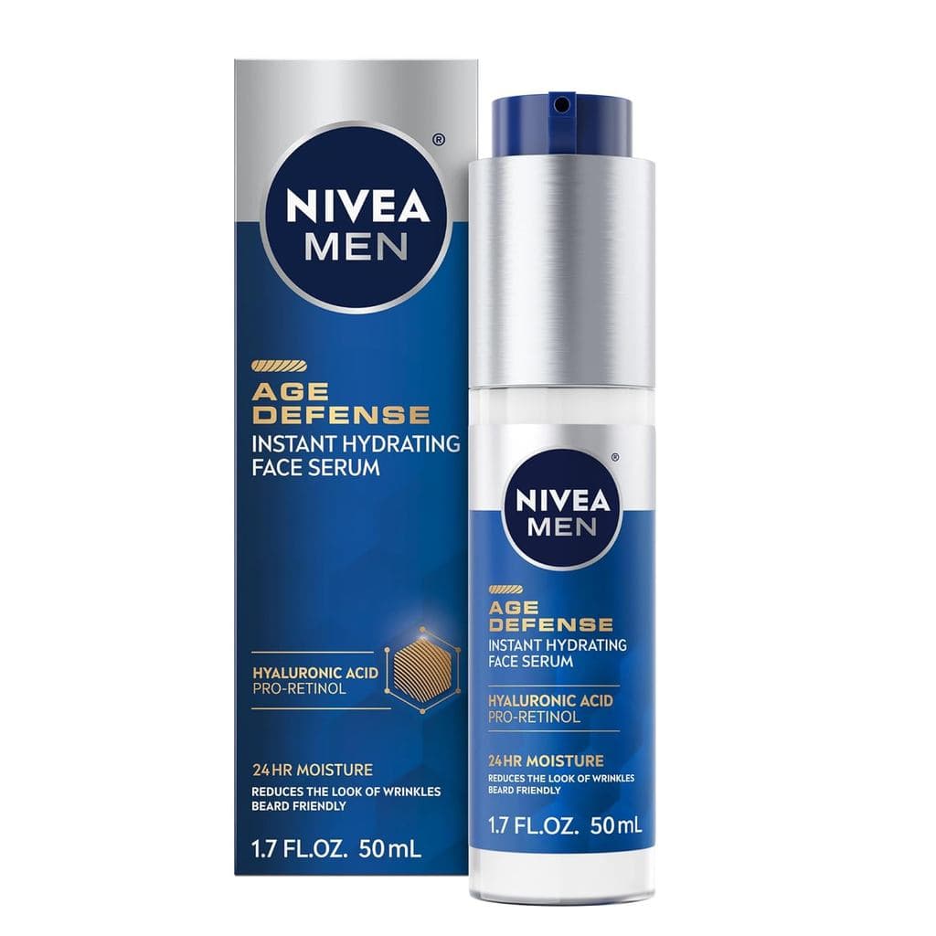 Sérum Facial Hidratante Instantâneo MEN Age Defense para Pele Seca, com Pro-Retinol e Ácido Hialurônico, Ajuda a Reduzir