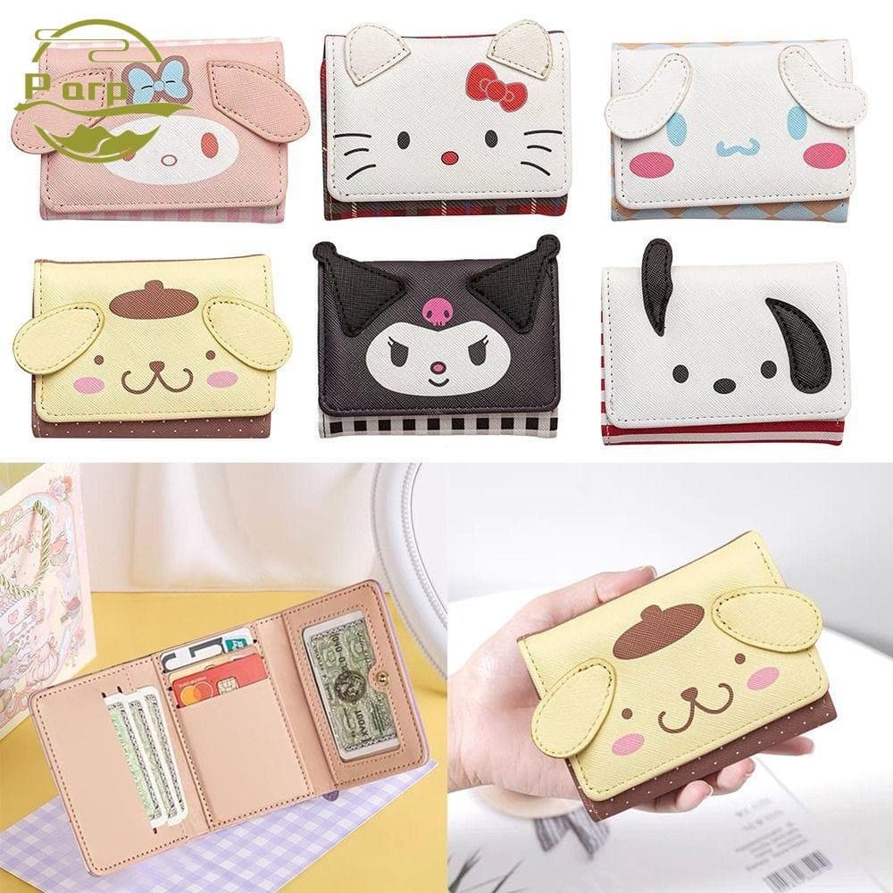 PARPERTY1 Carteiras Triplas Dobráveis , Porta-Moedas Sanrio Hello Kitty Melody Kuromi Cinnamoroll Dos Desenhos Animados