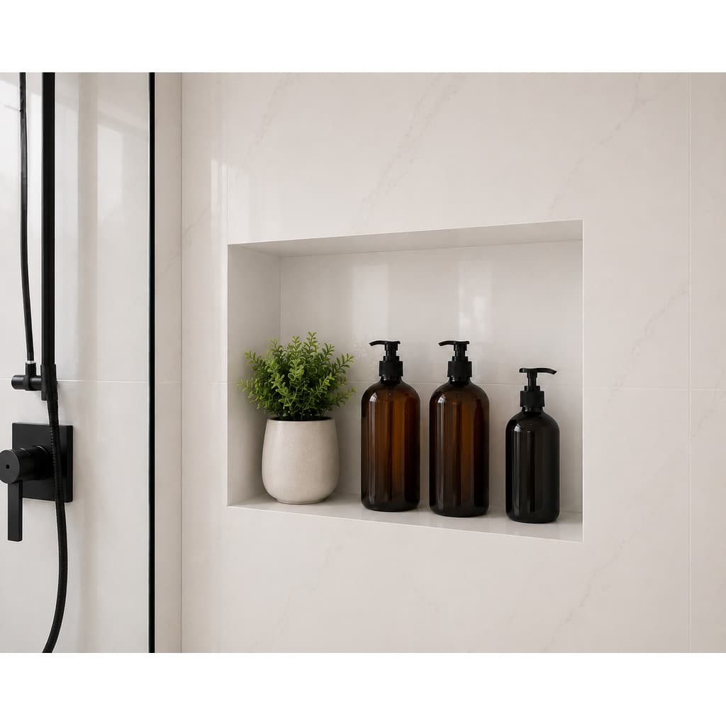 Nicho Em Porcelanato Branco Alto Brilho 40x30x10 Instalação Fácil Acabamento Personalizável Borda Infinita
