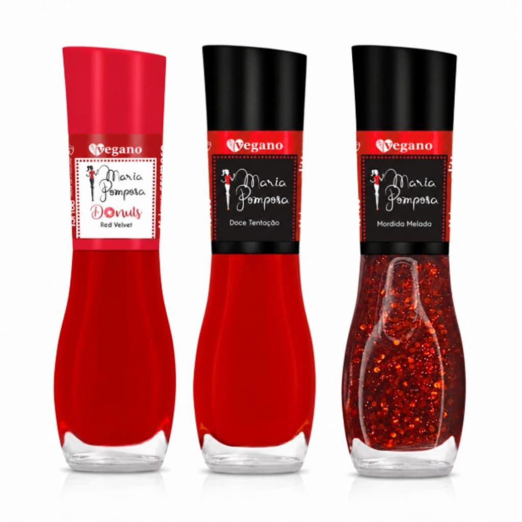 Kit 3 Esmaltes Maria Pomposa Tons De Vermelhos - Vegano