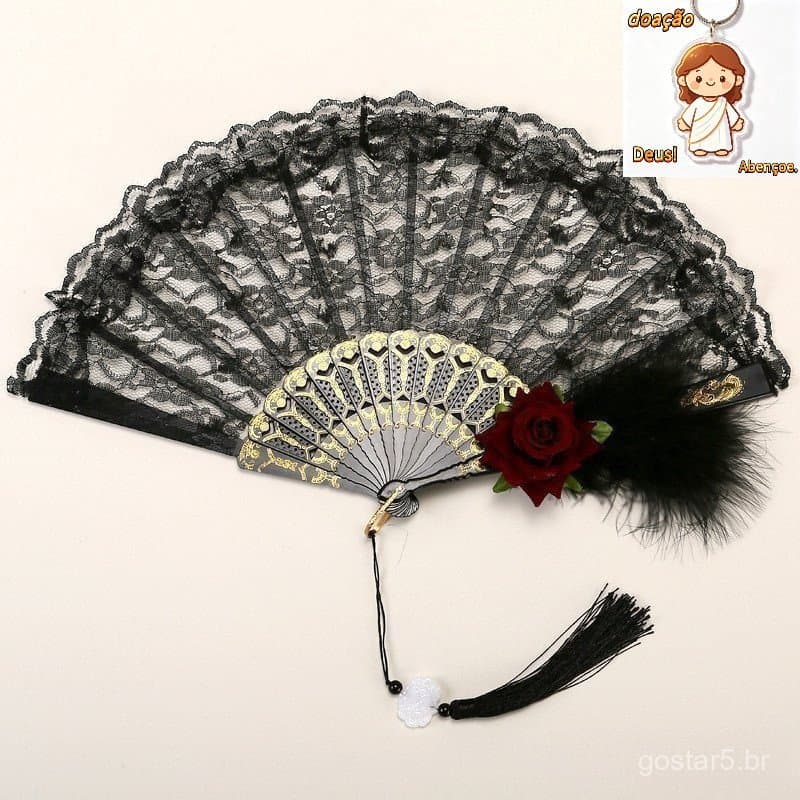 Leque de Bambu Estilo Gótico Lolita Era Vitoriana Feminino Feito à Mão Renda Vintage Preto Branco Vermelho Rosa Sup