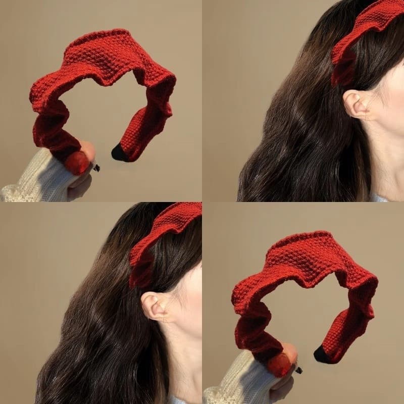 Acessório de Cabeça de Malha Vermelha Vintage para Mulheres, Sensação de Alta Qualidade, Coroa de Outono e Inverno, Aces