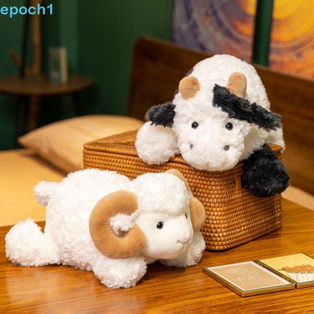 EPOCH1 Bebê Cabra & Vaca Boneca De Pelúcia , 23/38cm Brinquedos Animais Fofos , Recheado Deitado Grandes Chifres