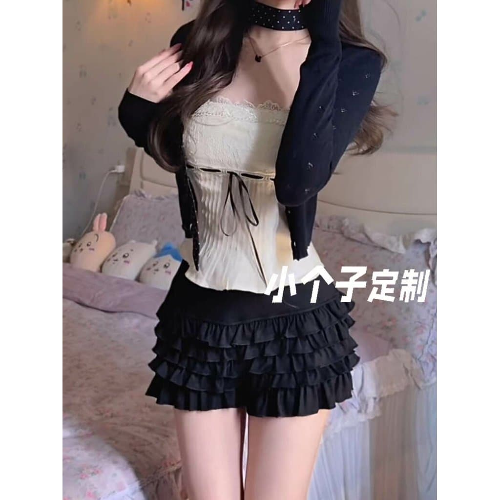 Estilo coreano doce quente menina fungo borda bolo saia feminina verão pequeno fino-ajuste Hip-envoltório mais magro olh
