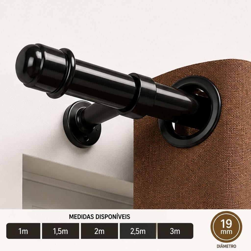 Kit Completo Varão De Cortina 19mm Tamanhos Disponíveis