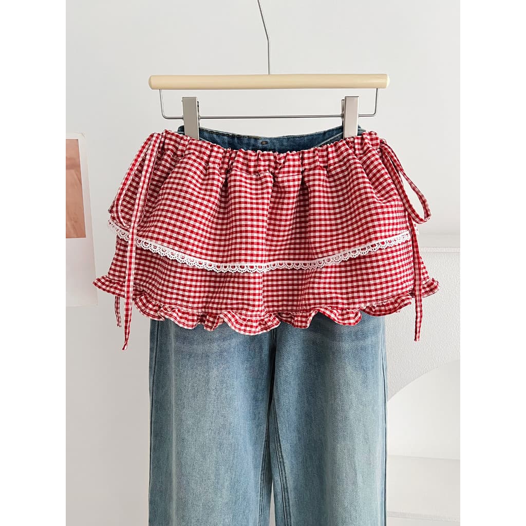 Primavera verão novos produtos versão coreana vermelho xadrez renda saia feminina All-Match mais magro olhar Hip-cobrind
