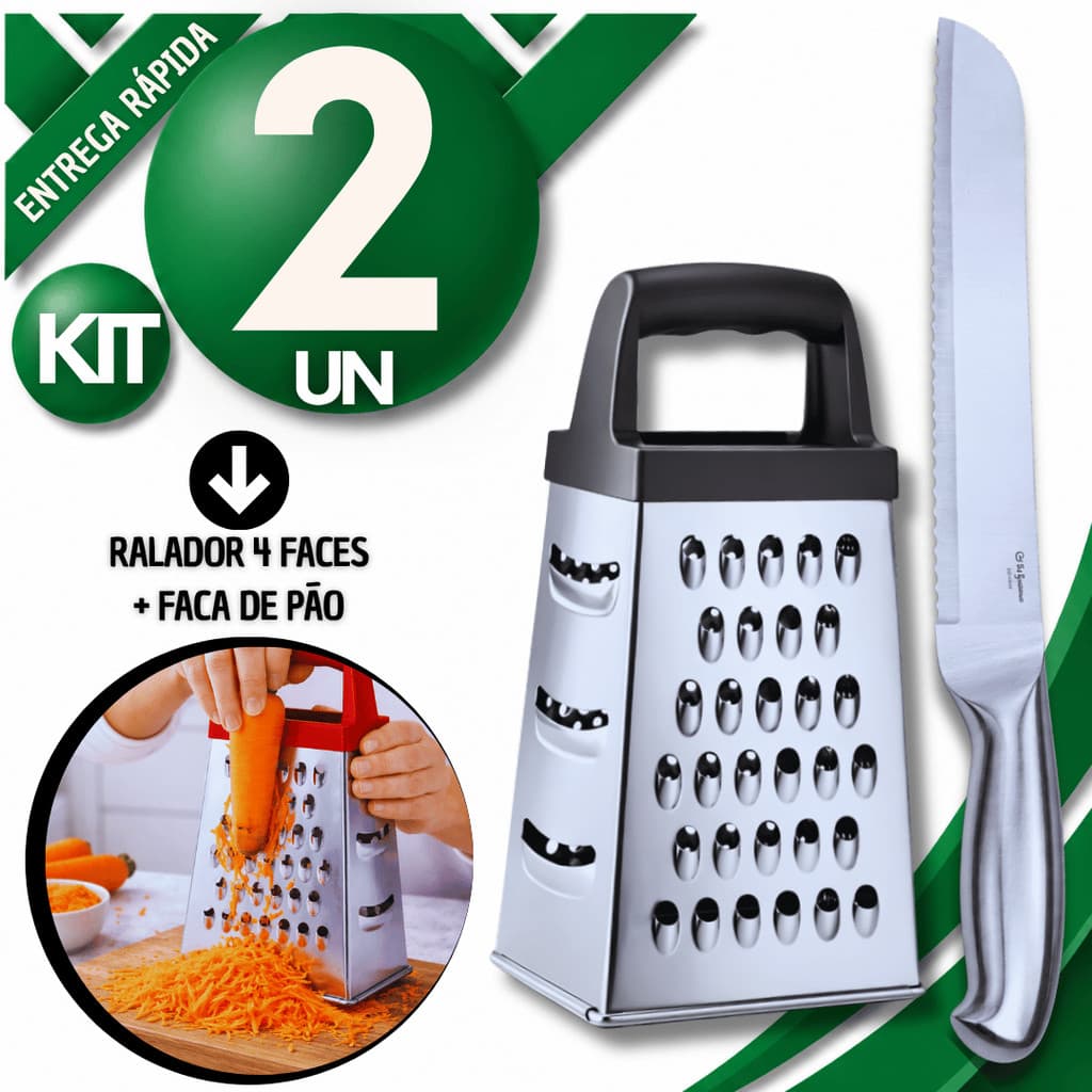 Conjunto Raladores Aço Inox 18cm 4 Faces + Faca de Pão 8' inox Cozinha Restaurante Qualidade Garantida