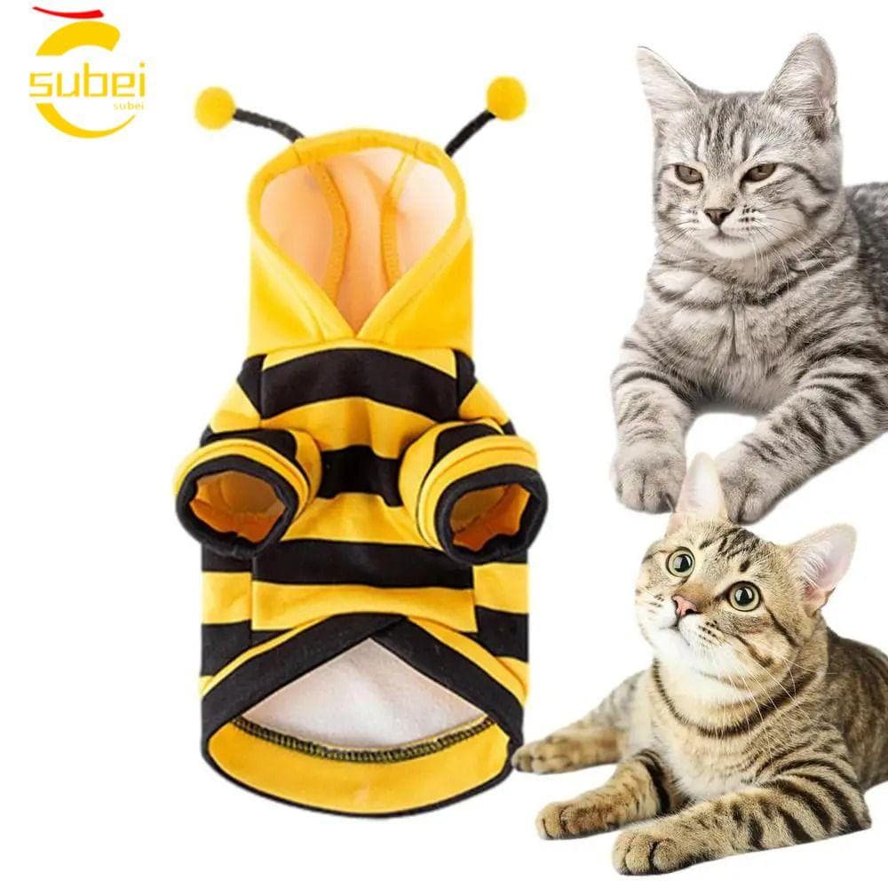 SUBEI Roupas Para Cães E Gatos , Design De Listras , Fantasia Respirável De Abelha Animais De Estimação Com Capuz De Cos