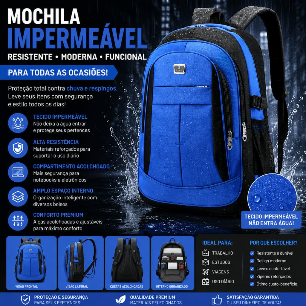 【Oferta Relâmpago da Loja】Mochila Masculina Reforçada Escolar-Faculdade-Trabalho Impermeável