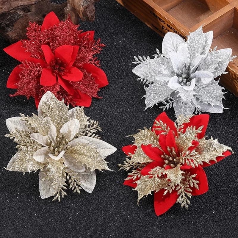 5/10 Pcs Flores Artificiais De Natal/Falsas Feliz Decoração Da Árvore
