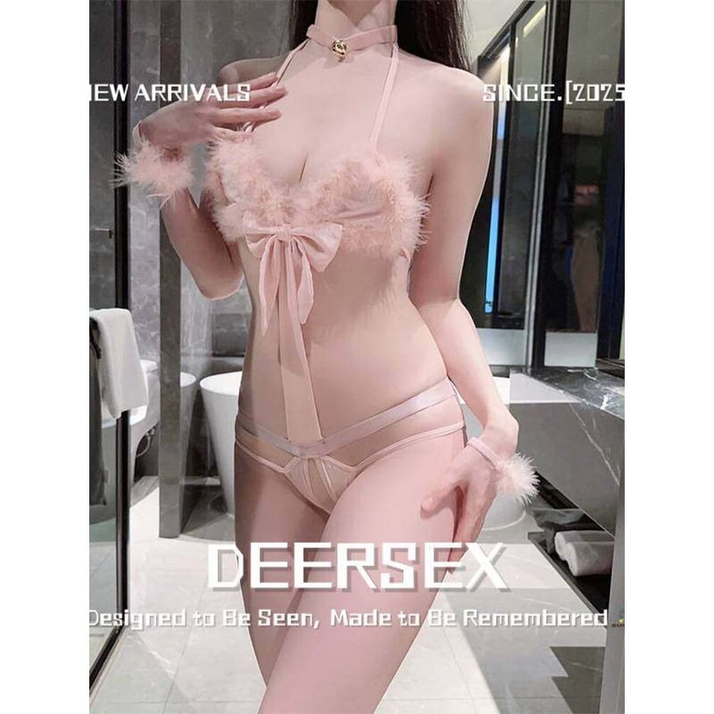 Lianyungang Night Blurry Pijama Bowknot Cat Girl Uniforme Puro High-End Fleece Fleece Pijama de Três Pontos Conjunto Div