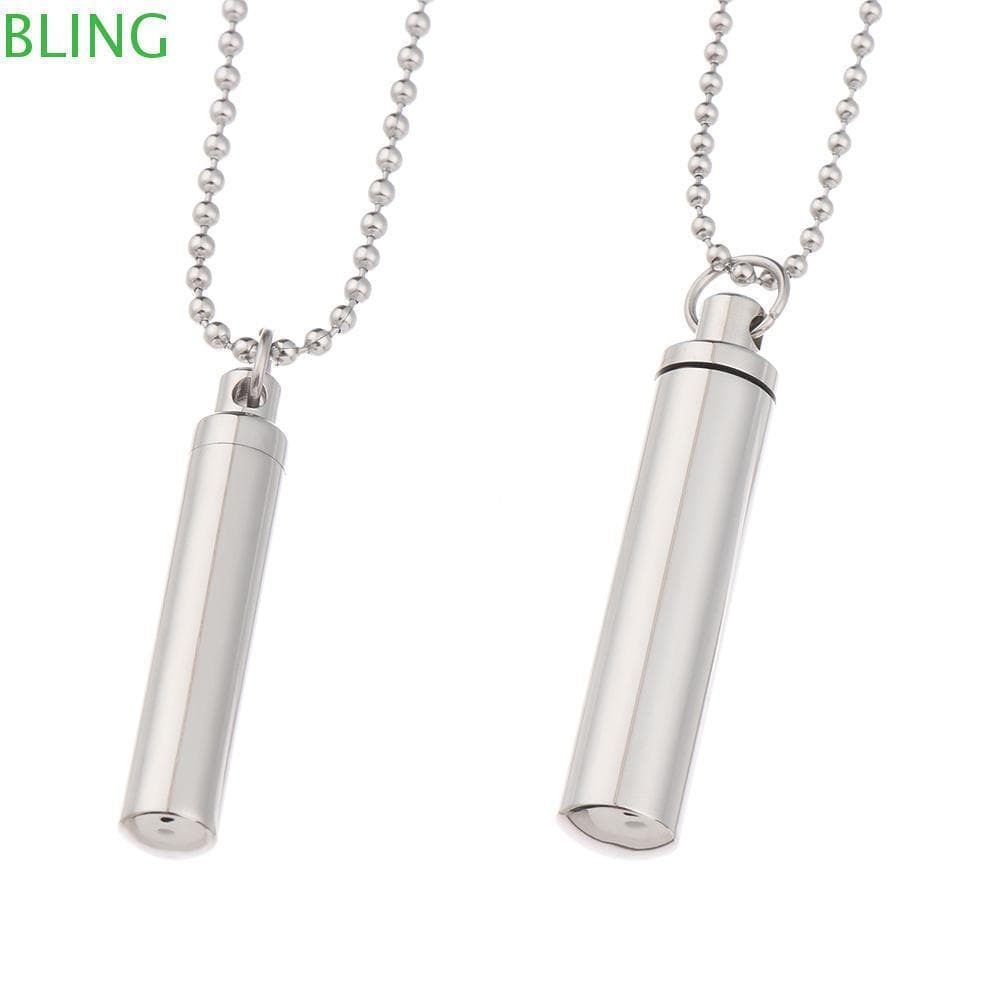 BLING Frasco Pingente Cápsula Forma Cor Prata Memorial Tubo Cilíndrico Aberto