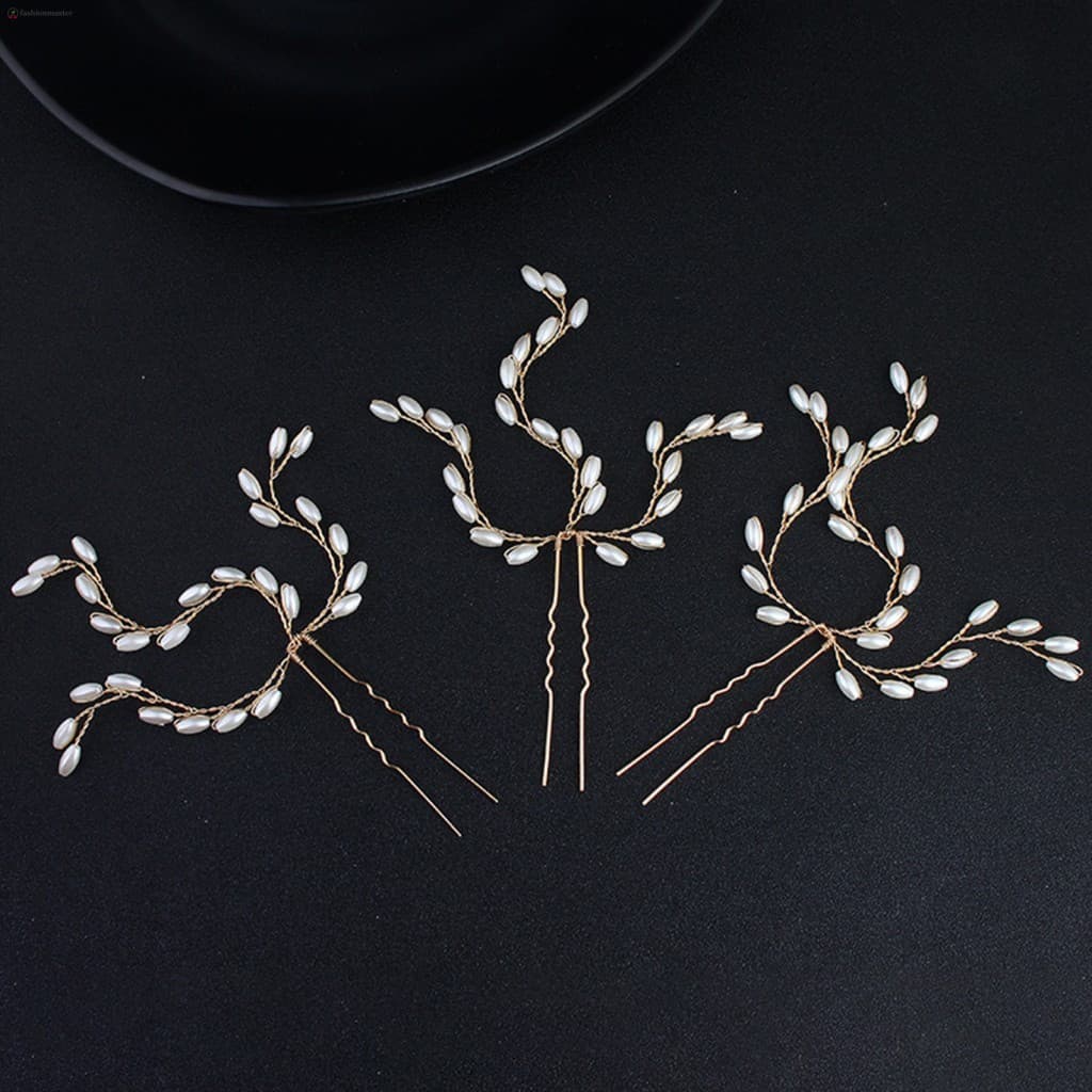 3 Pçs Feminino Hairpin Com Pérolas Decoração Luz Luxuosa Jóias De Cabelo Ferramenta De Estilo Para O DIY Acessório
