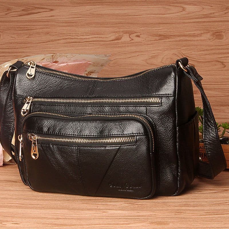 Coral dourado novo estilo de meia-idade couro genuíno senhoras saco Casual bolsa de ombro feminino Cross-corpo primeiro