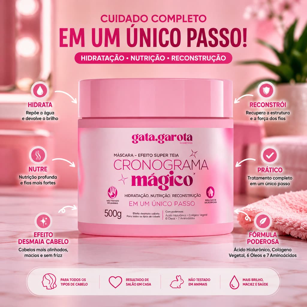 Máscara Cronograma Capilar 3 em 1 Efeito Teia – Hidratação, Nutrição e Reconstrução 500g