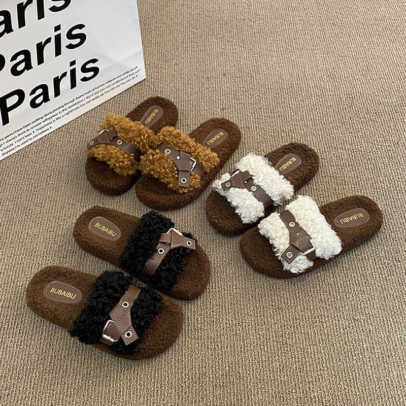 | slippers | ☼Muffin peludo chinelos feminino exterior Wear outono inverno novo estilo pequeno de sola grossa All-Match