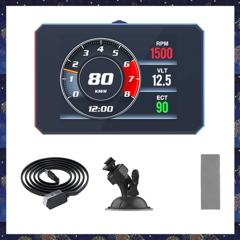 P16 Carro OBD2 HUD 3 Polegada LCD Head Up Display Com Velocímetro Digital RPM Temperatura Da Água Tensão Turbo Pressão