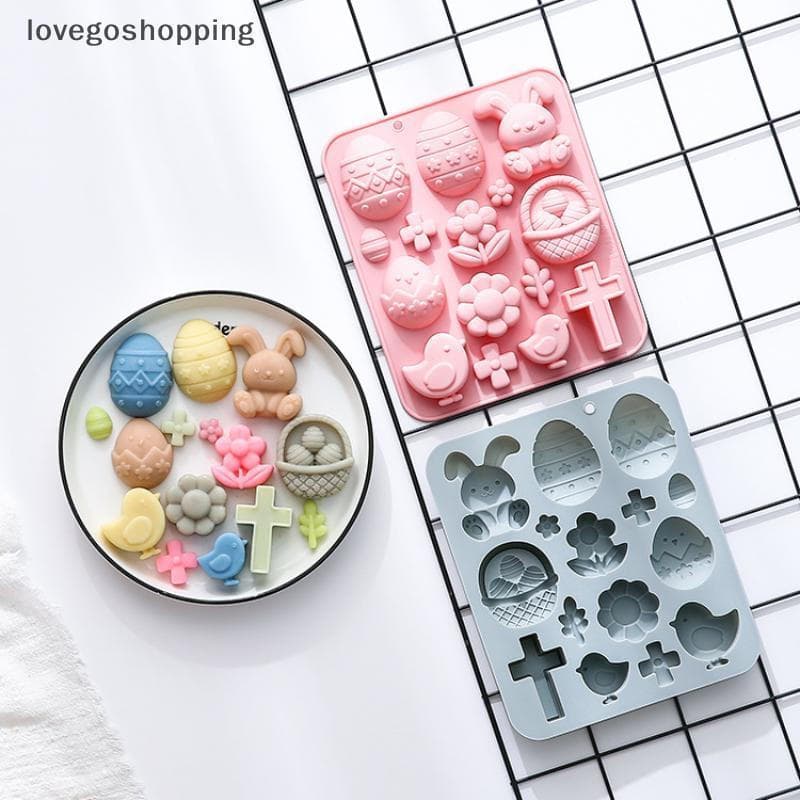 [lovego] Molde de silicone com tema de Páscoa, com coelho e ovo, usado para fazer doces, chocolates e resina epóxi 3D BR