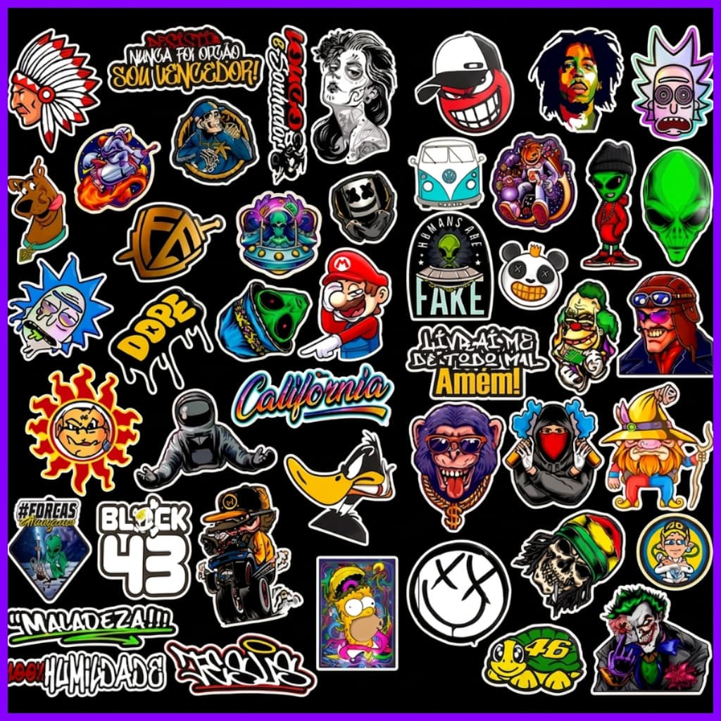 Cartela de adesivos 45 unidades moto carro bike vinil figurinhas