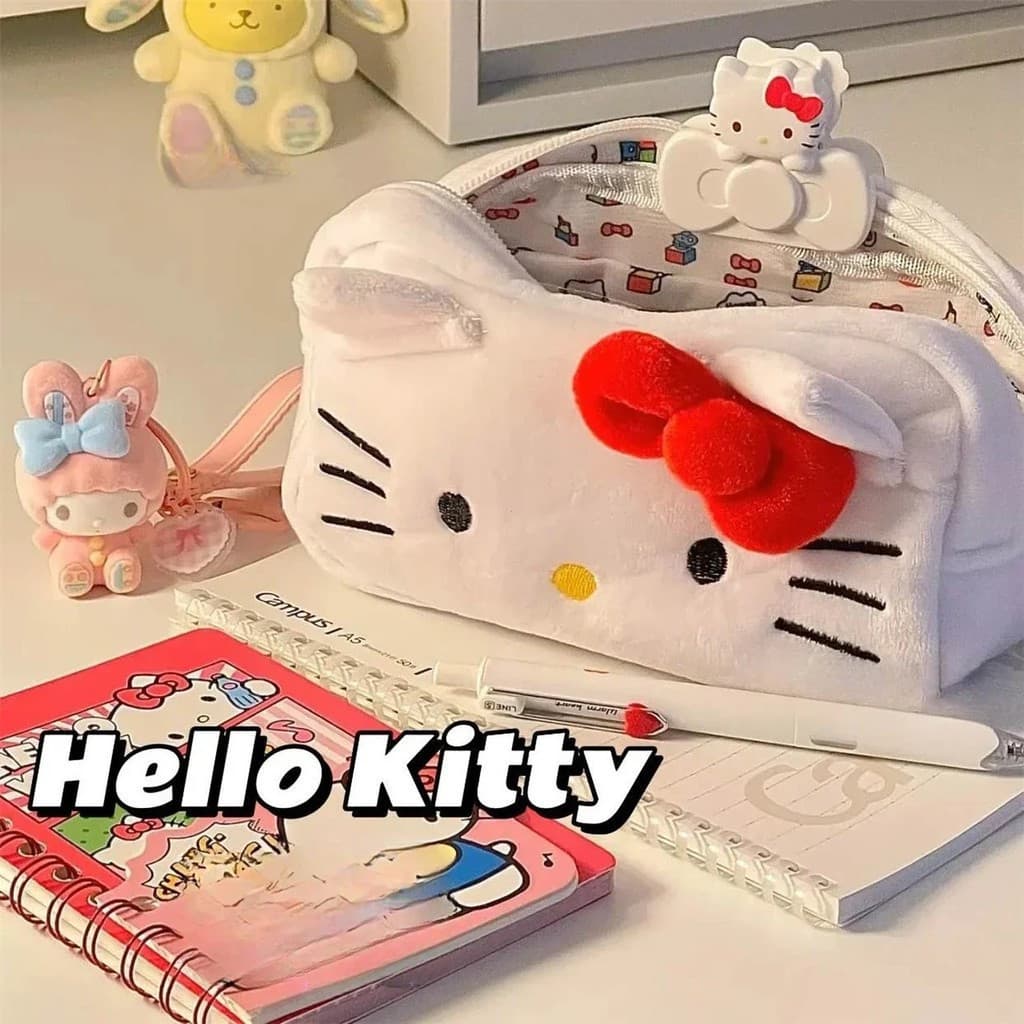 Bonito Hello Kitty Gato Pelúcia Lápis Caso Saco Meninas De Maquiagem Crianças Papelaria Sacos De Armazenamento Supriment