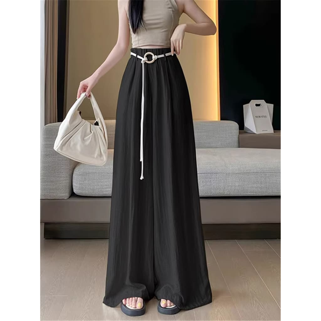 Shenzhen óleo do sul roupas femininas calças de seda gelo verão fino solto calças de perna larga cintura alta Casual Dra