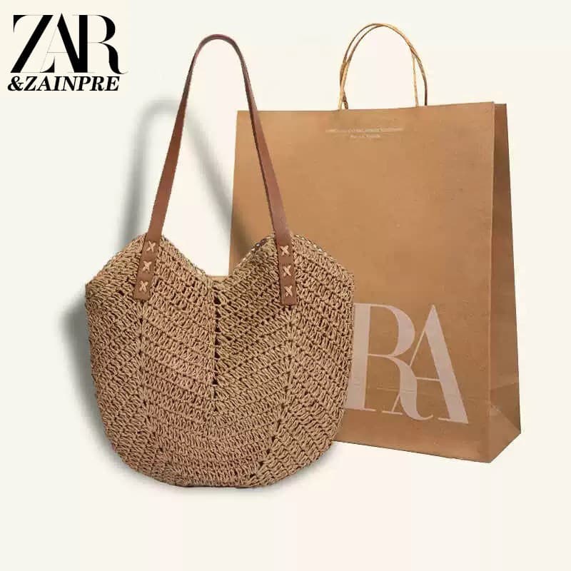 bolsa feminina Bolsa ZAR Bolsa de palha tecida feminina, grande capacidade, 2025, novo estilo, férias francesas, bolsa d